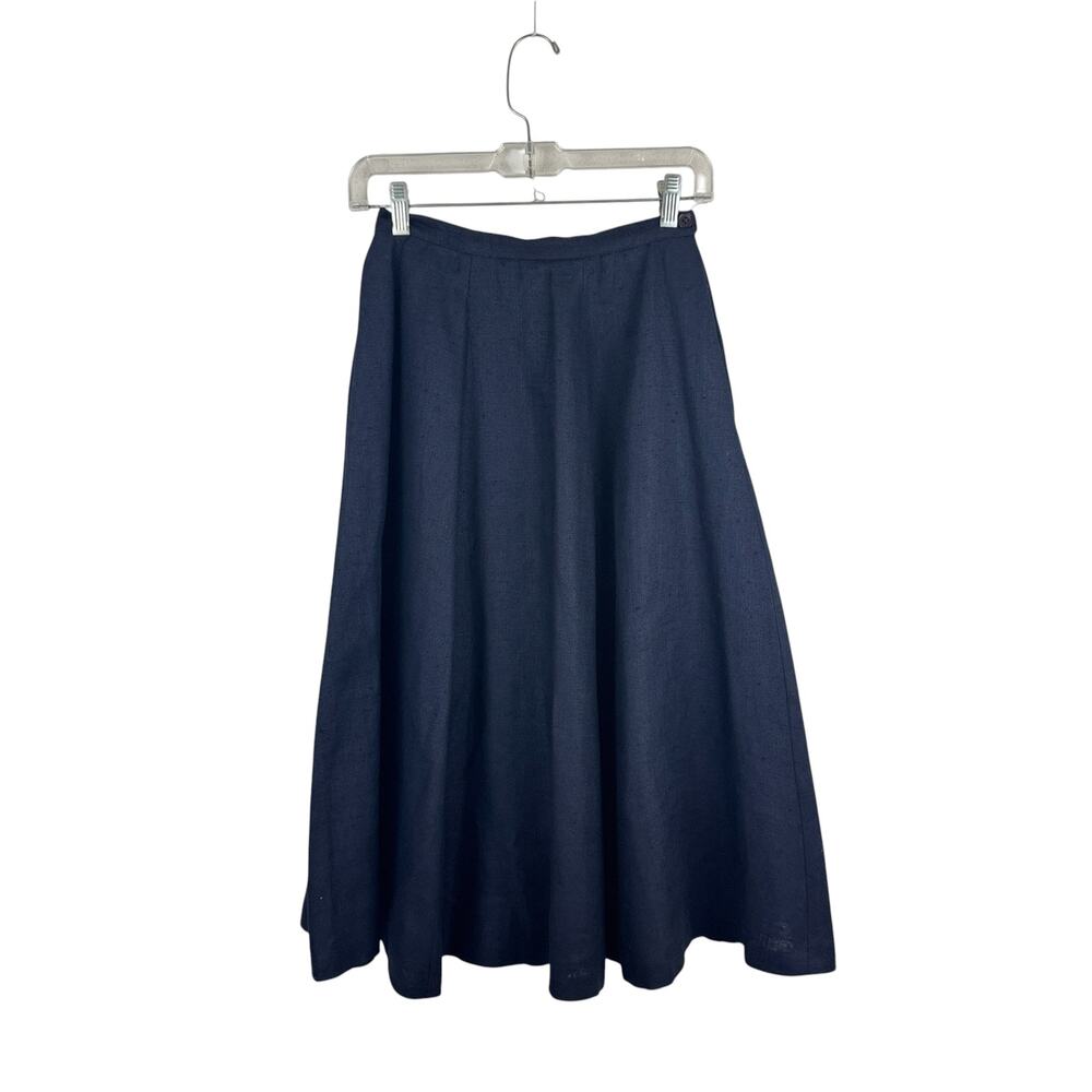 VTG Valentino Navy Linen A-Line Skirt